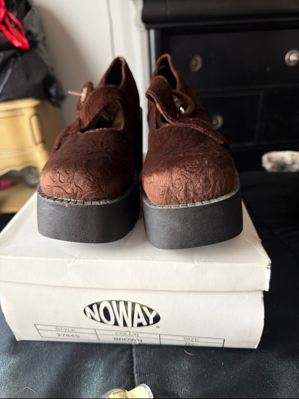 Women's Chocolate Velvet Platform Mary Janes